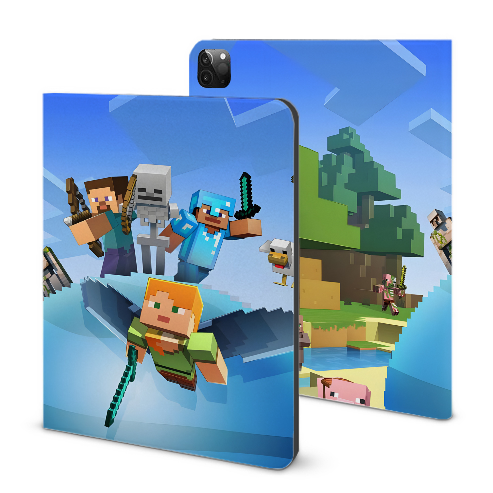 （画像用） マインクラフト ブロックの世界 Minecraft MC Block world IPadケース ペンホルダー付き ブックスタイルデザイン